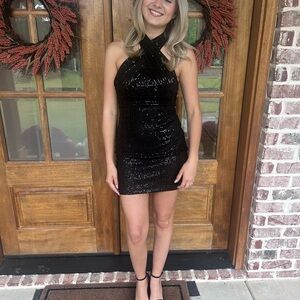 Black Sequin halter Dress
